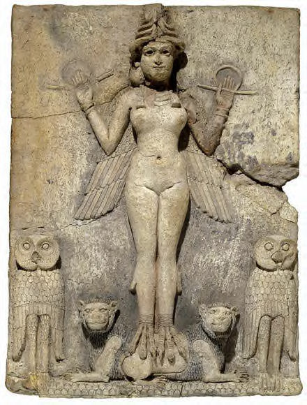 Owls : Ancient Ishtar Angel Goddess with Owls Depiction